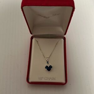 Sterling Silver Heart shaped dark blue pendant 18” chain
